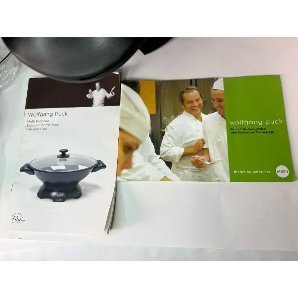 Wolfgang Puck Electric Wok with Glass Lid, Temp Control, Steaming Rack & Manual